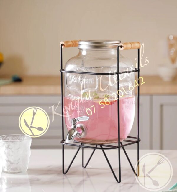 5Lt Large Glass Drink Dispenser With Stand.