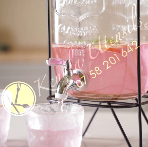 5Lt Large Glass Drink Dispenser With Stand.