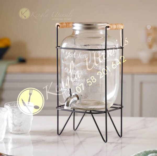 5Lt Large Glass Drink Dispenser With Stand.