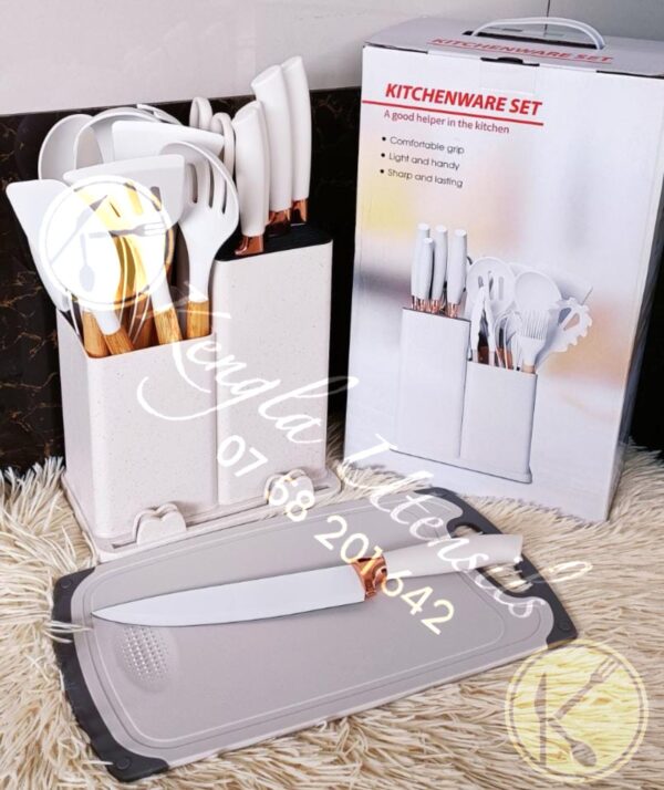 19PCS Kitchen Wares And Utensils Silicone Kitchen Utensil Set Stainless Steel Kitchen Knife Set WHITE