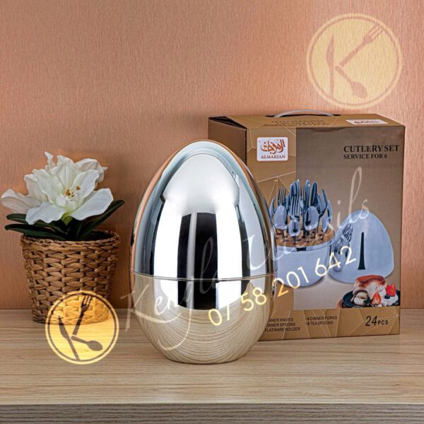 24 Pieces Stainless Steel Cutlery Set Silver with Egg Shell Shape Holder