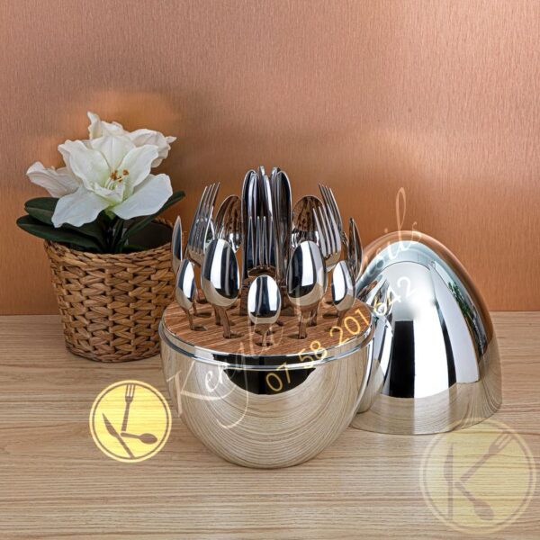 24 Pieces Stainless Steel Cutlery Set Silver with Egg Shell Shape Holder