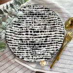 Set of 6 Black Dash Ceramic Dinner Plates Merina