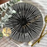 Set of 6 Contemporary Stripped Black Center Ceramic Dinner Plates Merina