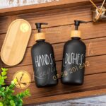 Set of two 500ml Glass Hands and Dishes Soap Pump Dispenser Bottle with wooden Base.BLACK