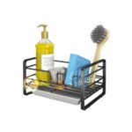 Black Sponge Holder For Kitchen Sink  White Iron Metal - Sink Caddy - Kitchen Sink Organizer - Kitchen Sink Soap Holder With Removable Tray. Sink tidy