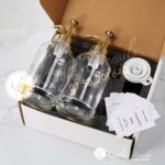 Coffee Syrup Dispenser for Coffee Bar,Coffee Pump Dispenser,Glass Syrup Bottle with Pump and Label,16.9 oz 500 ml,set of 2 (Gold)