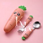 Carrot Shaped Stainless Steel Kiddie Cutlery Set.PEACH