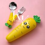 Carrot Shaped Stainless Steel Kiddie Cutlery Set.YELLOW