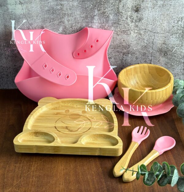 Bear Bamboo and Silicone Baby Weaning Set.PINK