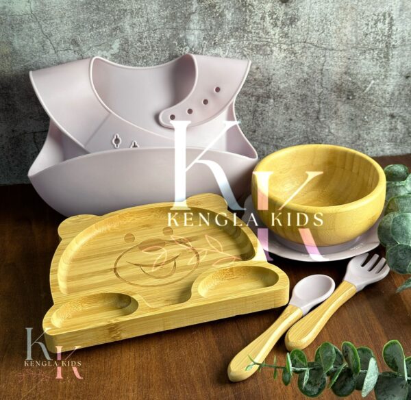 Bear Bamboo and Silicone Baby Weaning Set.LILAC