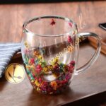 350Ml Dried Flowers double wall glass mug.