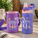 ESSY 304 Stainless Steel Kids Vacuum Flask with Bag Purple Trojan Horse