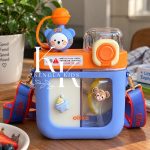 JB 580Ml Dual Use Water Bottle with Straw Two compartment water bottle DEEP BLUE Cartoon Lid.