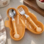1 Set Kids Tableware Silicone Handle Toddler Cutlery Set YELLOW