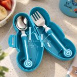 1 Set Kids Tableware Silicone Handle Toddler Cutlery Set EMERALD