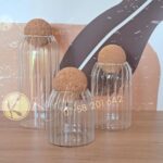 Set of 3 Cork ball lid Ribbed Glass jars.