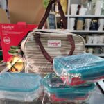 HEAT RESISTANT 3PC HIGH BOROSILICATE STORAGE BOWL WITH LID AND 1PC PLASTIC STORAGE BOX AND THERMAL BAG BLUE SG-HBSB04