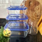 Set of 4 Deep Rectangle Bowl set with Plastic Lid .BLUE