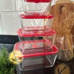 Set of 4 Deep Rectangle Bowl set with Plastic Lid .RED