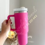 1pc BRIGHT PINK 1.2LTs Stainless Steel Flask Tumbler Cup with Straw, Lid and Handle | 40oz