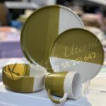 24-Piece Green Fusion Ceramic Dinnerware Set.Service for 6