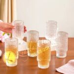 Set Of 6 330ml Vintage Floral Embossed Tall Glass Tumblers