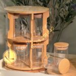 2-tier Rotating Spice Rack With 10pc Glass Spice Jars With Bamboo Lids