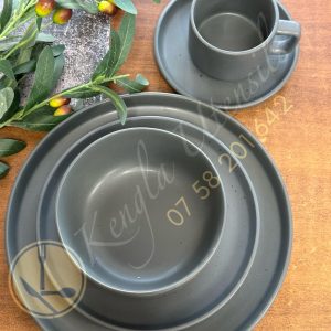 30pc Ceramic Grey Speckled Cup Saucer Set
