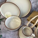 30pc Ceramic Beige Speckled Cup Saucer Set