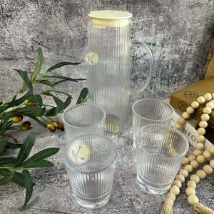 SET OF 4 275Ml Glasses With 1.3LT Rippled Glass Jug