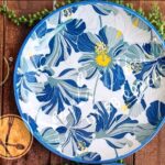 Set of 6 10.5” Blue Floral Watercolor Sketch Ceramic Dinner Plates.SF22-01