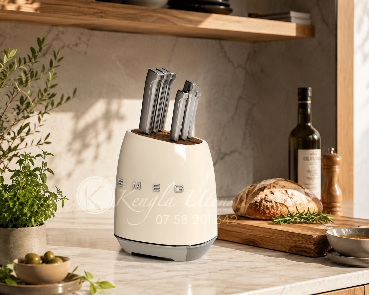 Knife Block Set – Retro-Style Cream