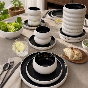 24-piece Chubby White and Black dinnerware set. 🏷️12,800KES