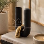 Noir Curve Black and Gold Sculptural Ceramic Decorative Vase