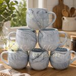 Set of 6 Grey Ceramic Marble Pot mugs.