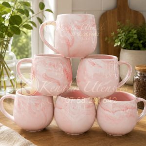 Set of 6 Pink Ceramic Marble Pot mugs.