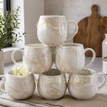 Set of 6 Brown Ceramic Marble Pot mugs.