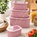 4-Piece PINK Ribbed Microwave Safe Airtight Food Storage Set.