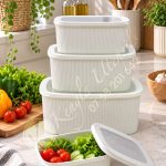 4-Piece WHITE Ribbed Microwave Safe Airtight Food Storage Set.